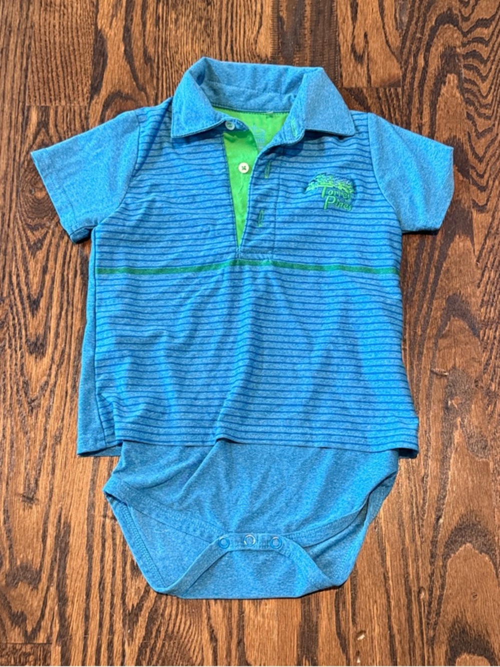 Garb Baby Polo Bodysuit in Blue with Green Trim